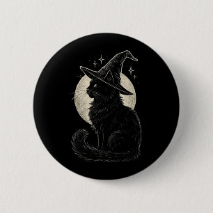 Macaron Rond 5 Cm Chapeau de sorcière de chat noir mignon Lune Rétro