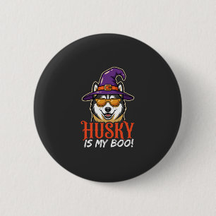 Macaron Rond 5 Cm Chapeau De Sorcière De Mon Boo Husky D'Halloween