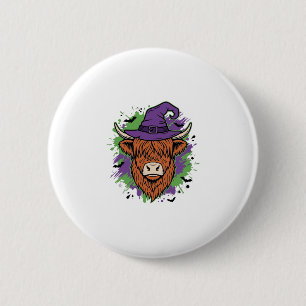 Macaron Rond 5 Cm Chapeau de sorcière de vache des Highlands Hallowe