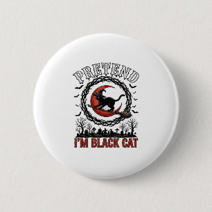 Macaron Rond 5 Cm Chapeau de Sorcière Halloween Chat Noir Lune Rouge