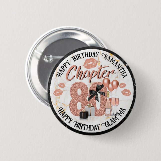 Macaron Rond 5 Cm Chapitre 80 Elégant Rose Or 80e anniversaire (Devant & derrière)