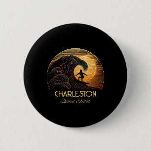 Macaron Rond 5 Cm Charleston États-Unis Surfing Planche de surf