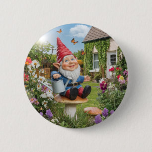 Macaron Rond 5 Cm Charmante Gnome de jardin avec canne d'eau