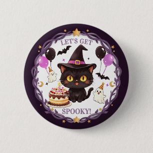 Macaron Rond 5 Cm Charmante Sorcière Mignonne Chat Noir Fantaisie Fê