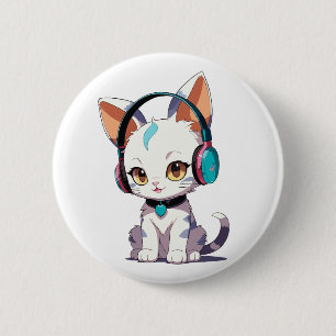 Macaron Rond 5 Cm Charme de chats mignons avec casque