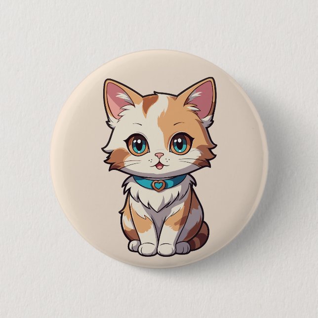 Macaron Rond 5 Cm Charmingly mignon Conception de chat (Devant)