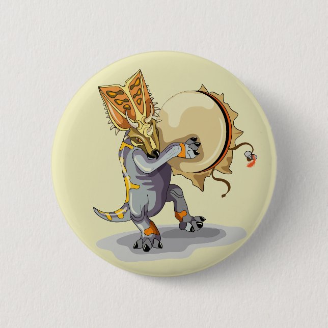 Macaron Rond 5 Cm Chasmosaurus Dansant Un Rituel De Shaman (Devant)