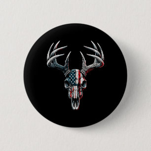 Macaron Rond 5 Cm Chasse Au Cerf De Virginie - Drapeau Américain Sur