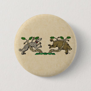 Macaron Rond 5 Cm Chasse aux sangliers médiévaux