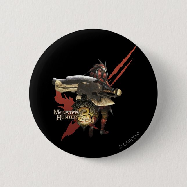 Macaron Rond 5 Cm Chasseur féminin avec la hache de commutateur, (Devant)