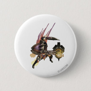 Macaron Rond 5 Cm Chasseur féminin avec l'épée et le bouclier,