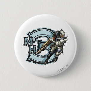 Macaron Rond 5 Cm Chasseur homme avec Bowgun, Armure d'acier