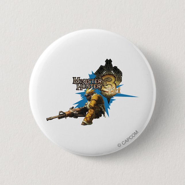 Macaron Rond 5 Cm Chasseur masculin avec Bowgun, artilleur lourd (Devant)