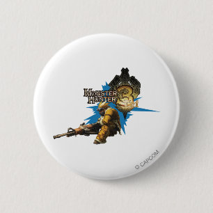 Macaron Rond 5 Cm Chasseur masculin avec Bowgun, artilleur lourd