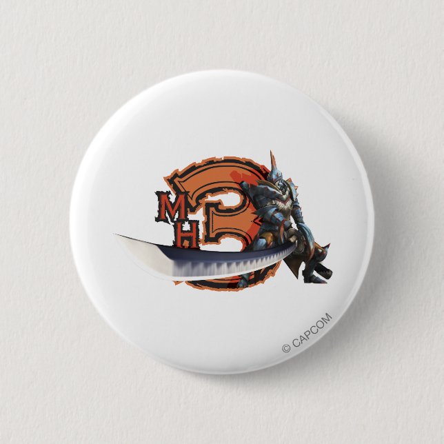 Macaron Rond 5 Cm Chasseur masculin avec la longues épée et armure (Devant)