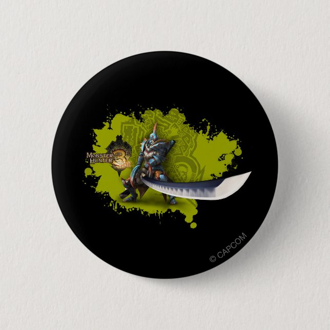 Macaron Rond 5 Cm Chasseur masculin avec la longues épée et armure (Devant)