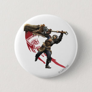 Macaron Rond 5 Cm Chasseur masculin avec une grande épée et une ar