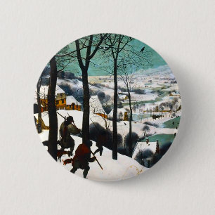 Macaron Rond 5 Cm Chasseurs dans le paysage de neige Pieter Bruegel