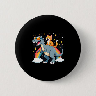 Macaron Rond 5 Cm Chat à cheval sur un dinosaure T-Rex Kitten Arc-en