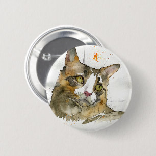 Macaron Rond 5 Cm Chat à l'aquarelle