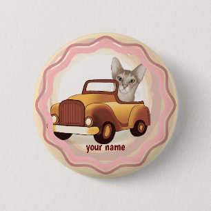 Macaron Rond 5 Cm Chat abyssin conduisant une voiture