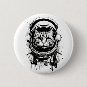 Macaron Rond 5 Cm Chat astronaute noir et blanc