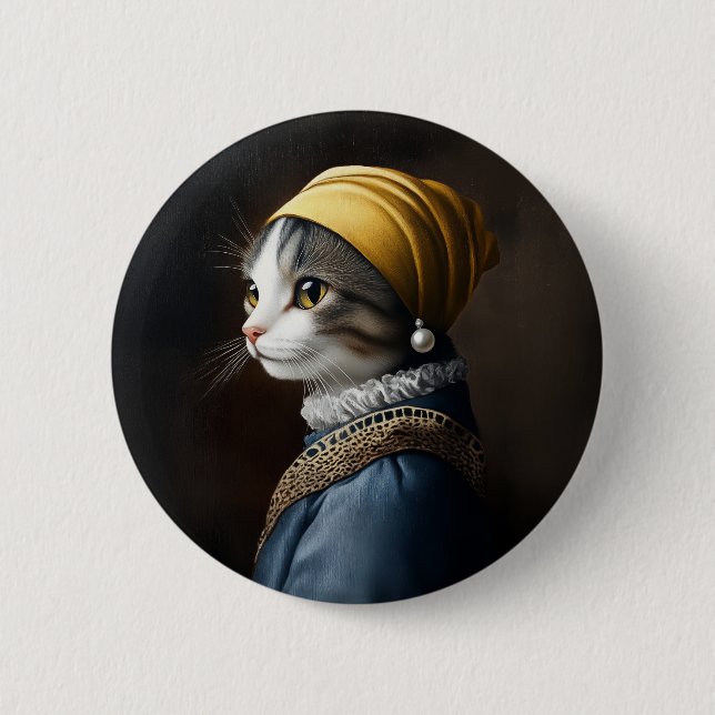 Macaron Rond 5 Cm Chat avec oreille perle (Devant)