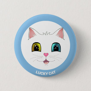 Macaron Rond 5 Cm Chat blanc aux deux yeux de couleur différente