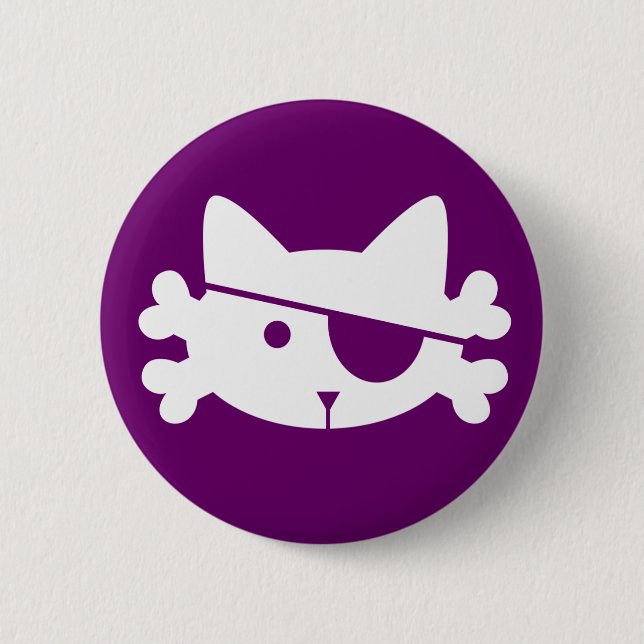 Macaron Rond 5 Cm Chat blanc de pirate - bouton (Devant)