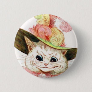Macaron Rond 5 Cm Chat blanc de sourire avec le casquette