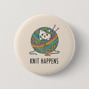 Macaron Rond 5 Cm Chat blanc Whimsical en Tricot de fils coloré