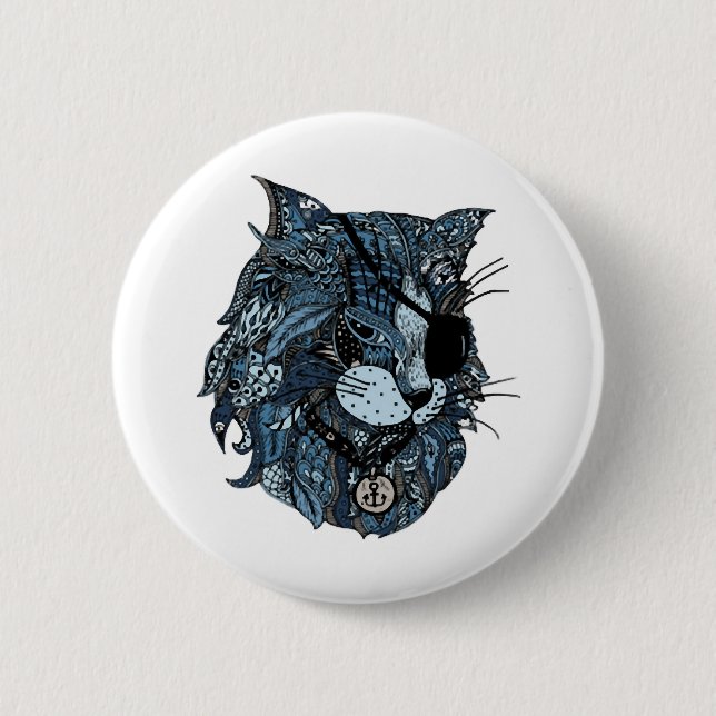 Macaron Rond 5 Cm chat bleu (3) (Devant)