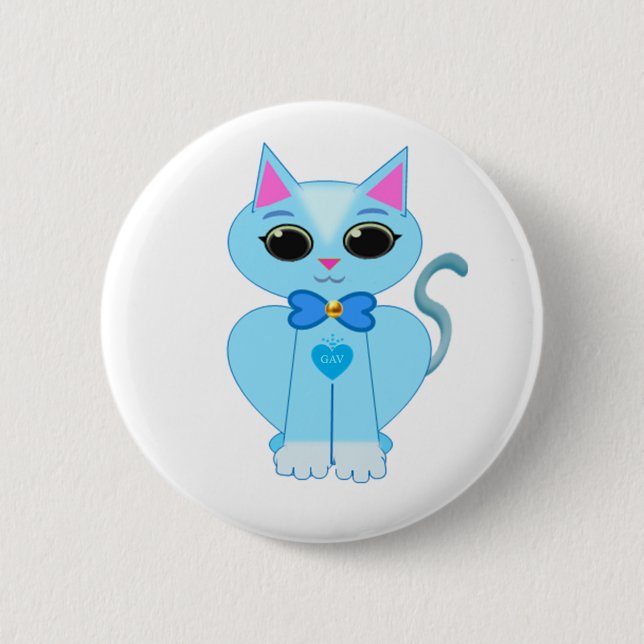 Macaron Rond 5 Cm Chat chaton bleu clair élégant (Devant)