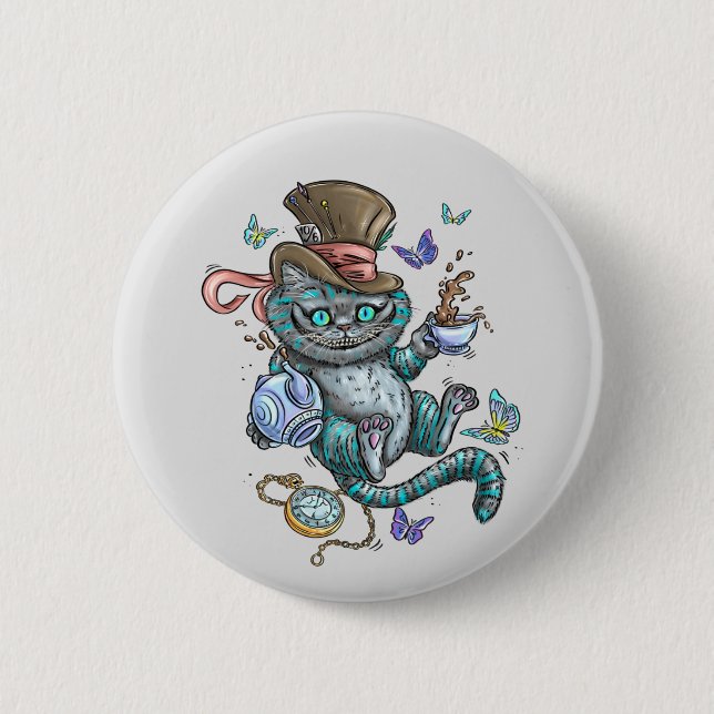 Macaron Rond 5 Cm Chat Cheshire Souriant (Devant)