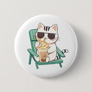 Macaron Rond 5 Cm Chat Chibi Mignon avec des Lunettes de Soleil Buva