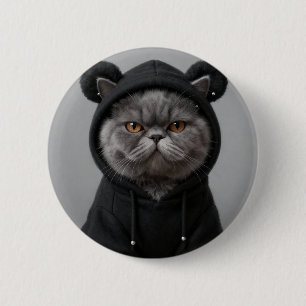 Macaron Rond 5 Cm Chat Chouette à Capuche Grumpy Gris Mode Accessoir