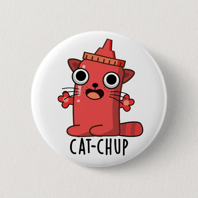 Macaron Rond 5 Cm Chat-chup Funny Ketchup Pun (Devant)