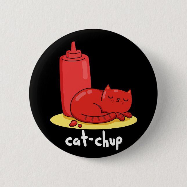 Macaron Rond 5 Cm Chat-chup Funny Red Ketchup Chat Pun Dark BG (Devant)