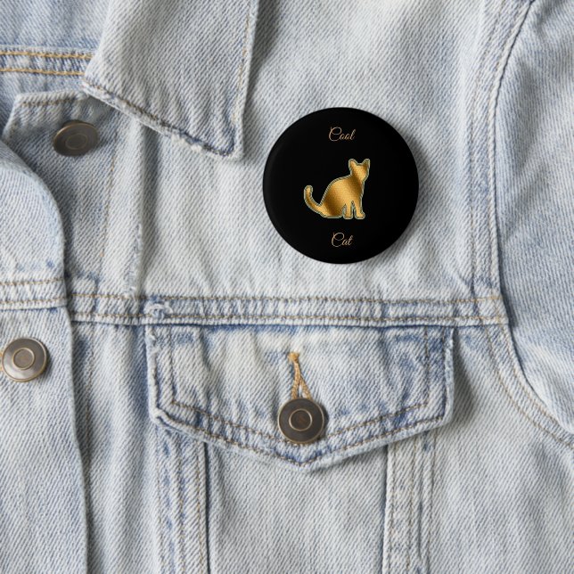 Macaron Rond 5 Cm Chat cool Gold (En situation)