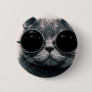 Macaron Rond 5 Cm chat cool kat kool avec des lunettes de soleil