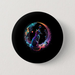 Macaron Rond 5 Cm Chat Cosmique Cool Crescent Coloré Lune Et Nuages