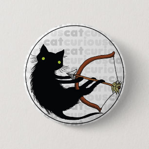 Macaron Rond 5 Cm Chat curieux avec l'arc