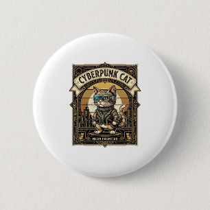 Macaron Rond 5 Cm Chat Cyberpunk Chat Cyberpunk Vintage