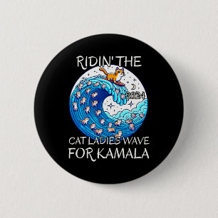 Macaron Rond 5 Cm Chat Dames Bleu Vague Pour Kamala Harris Pres