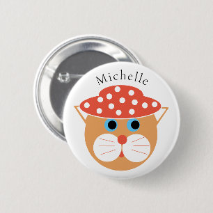 Macaron Rond 5 Cm Chat de dessin mignon portant le Casquette Nom per