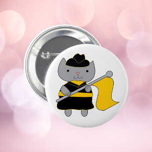 Macaron Rond 5 Cm Chat de Garde de Couleur Dessin Animé Noir Jaune