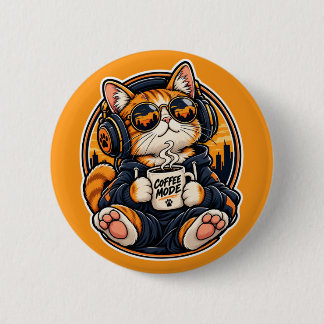 Macaron Rond 5 Cm Chat de la rue cool buvant du café