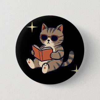 Macaron Rond 5 Cm Chat de lecture amusant