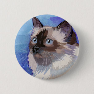 Macaron Rond 5 Cm Chat de l'Himalaya siamois aux cheveux longs