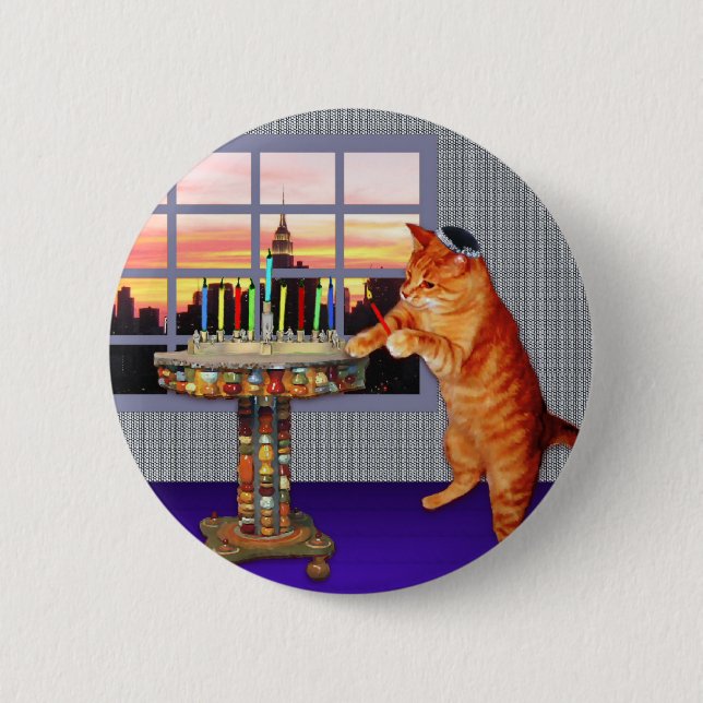 Macaron Rond 5 Cm Chat de Menorah (Devant)
